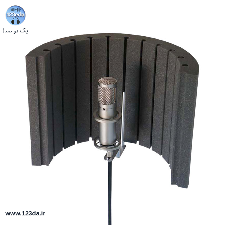 پنل آکوستیک جاذب صدای ایزولاتور به همراه گیره و میکروفون نصب شده روی پایه نگهدارنده - یک دو صدا