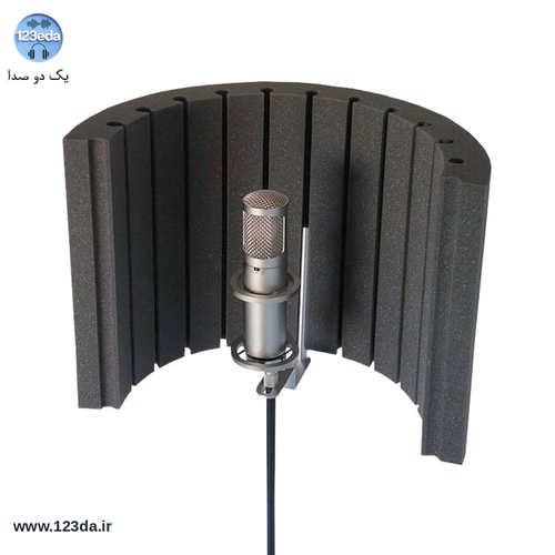 پنل آکوستیک جاذب صدای ایزولاتور به همراه گیره و میکروفون نصب شده روی پایه نگهدارنده - یک دو صدا
